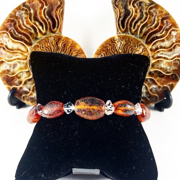 HP Raw Genuine Amber & Herkimer Diamond Bracelet - Picture 2 of 5